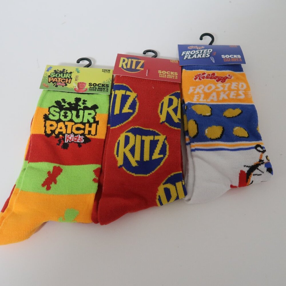 ODD SOX NOVELTY SOUR PATCH RITZ KELLOGS  3 PAIRS UNISEX CREW SOCKS